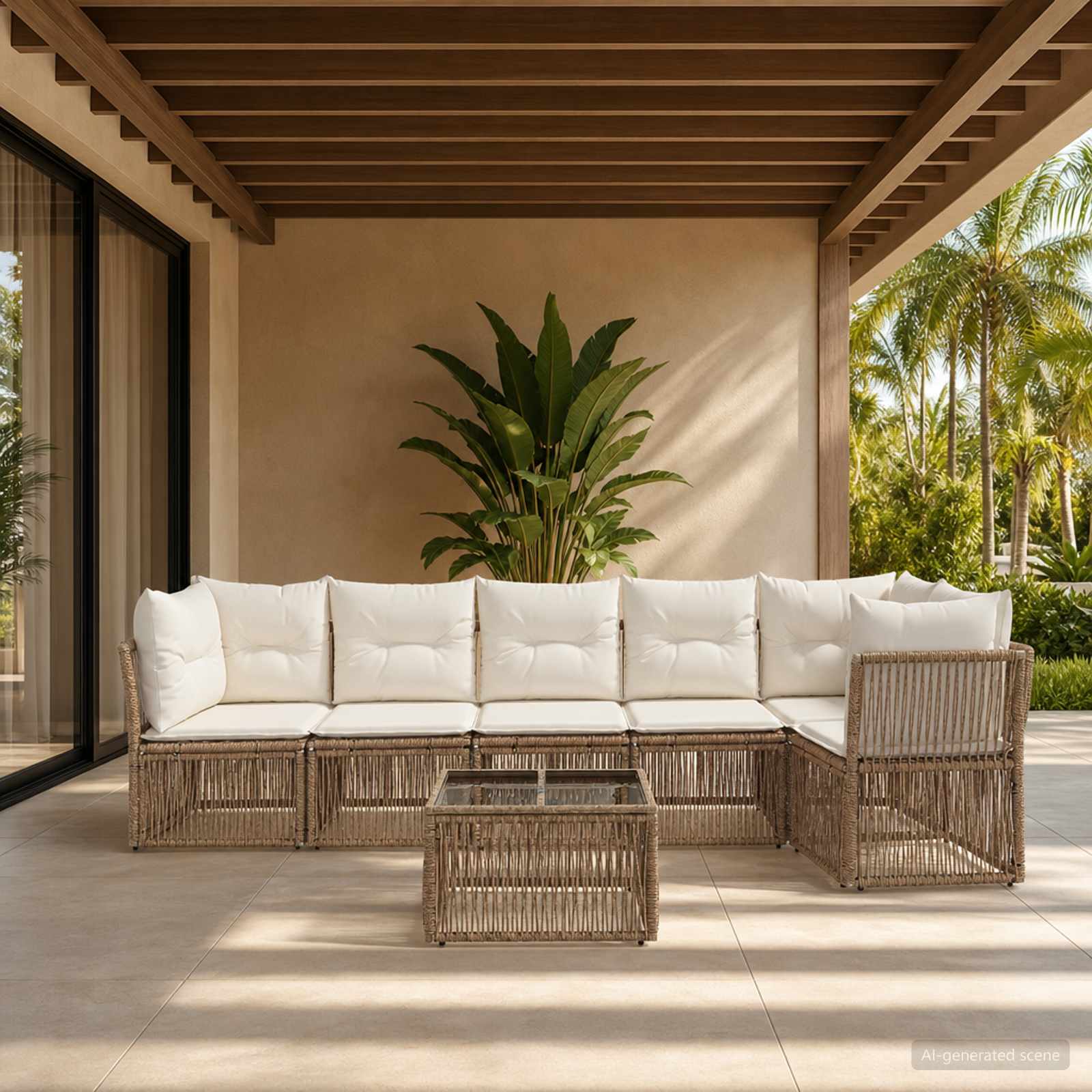Set Divano da Giardino 7 pcs Beige polyrattan | homemem39