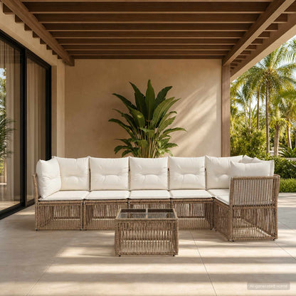 Set Divano da Giardino 7 pcs Beige polyrattan | homemem39
