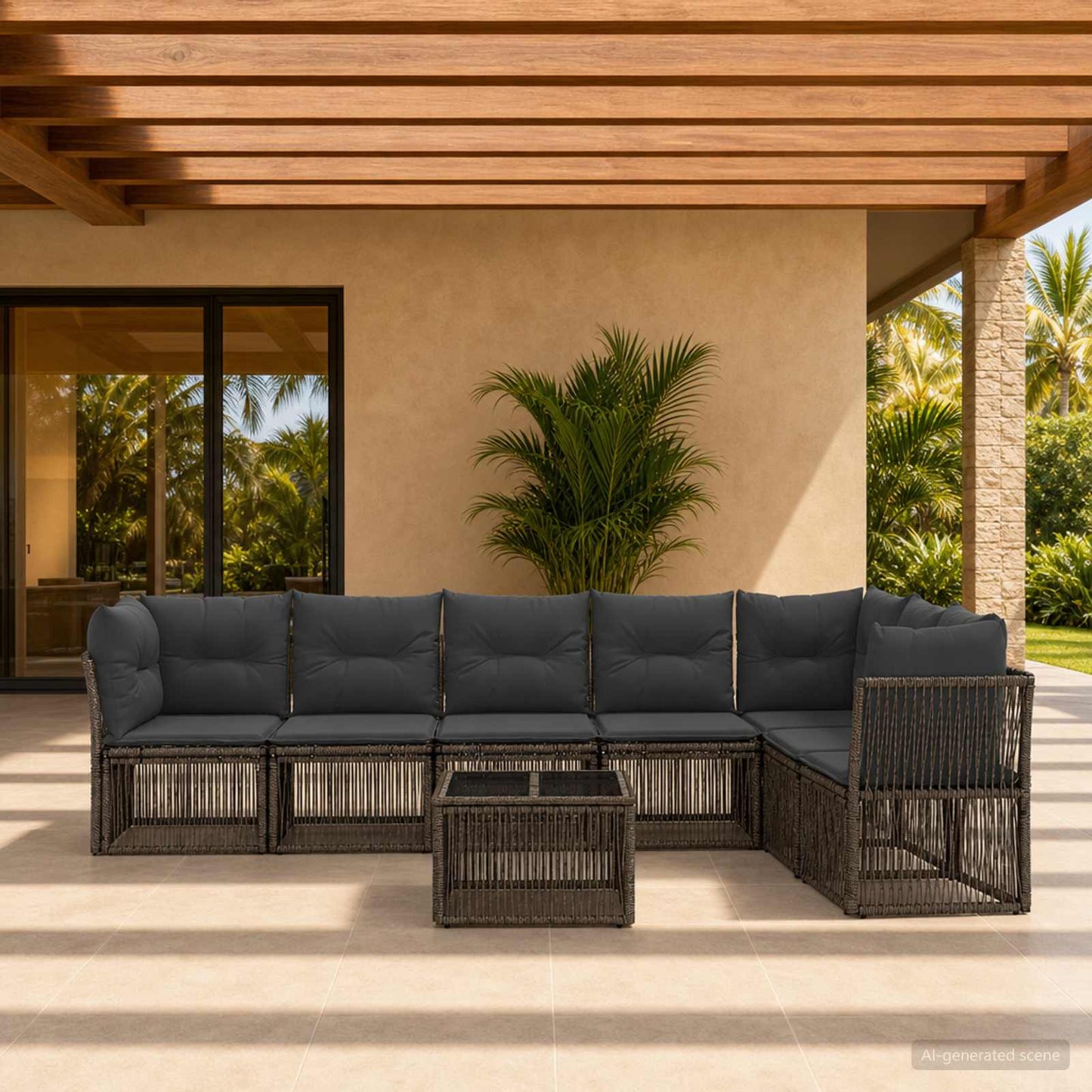 Set Divano da Giardino 8 pcs Grigio polyrattan | homemem39