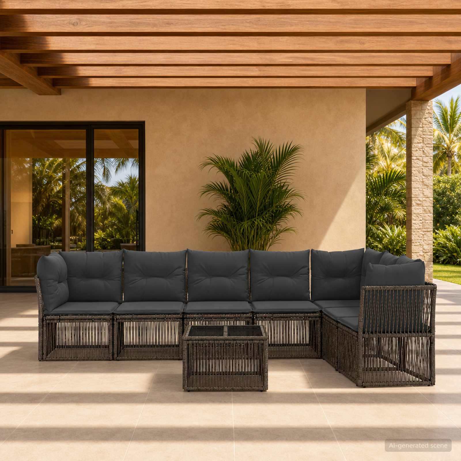 Set Divano da Giardino 8 pcs Grigio polyrattan | homemem39