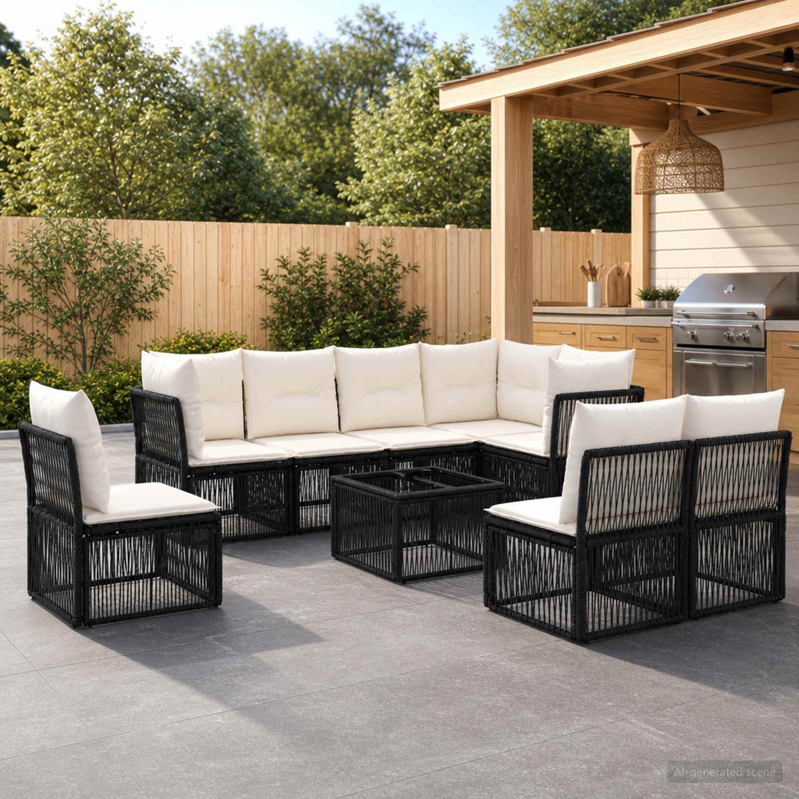 Set Divano da Giardino 9 pcs Nero polyrattan | homemem39