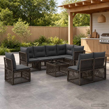 Set Divano da Giardino 9 pcs Grigio polyrattan | homemem39