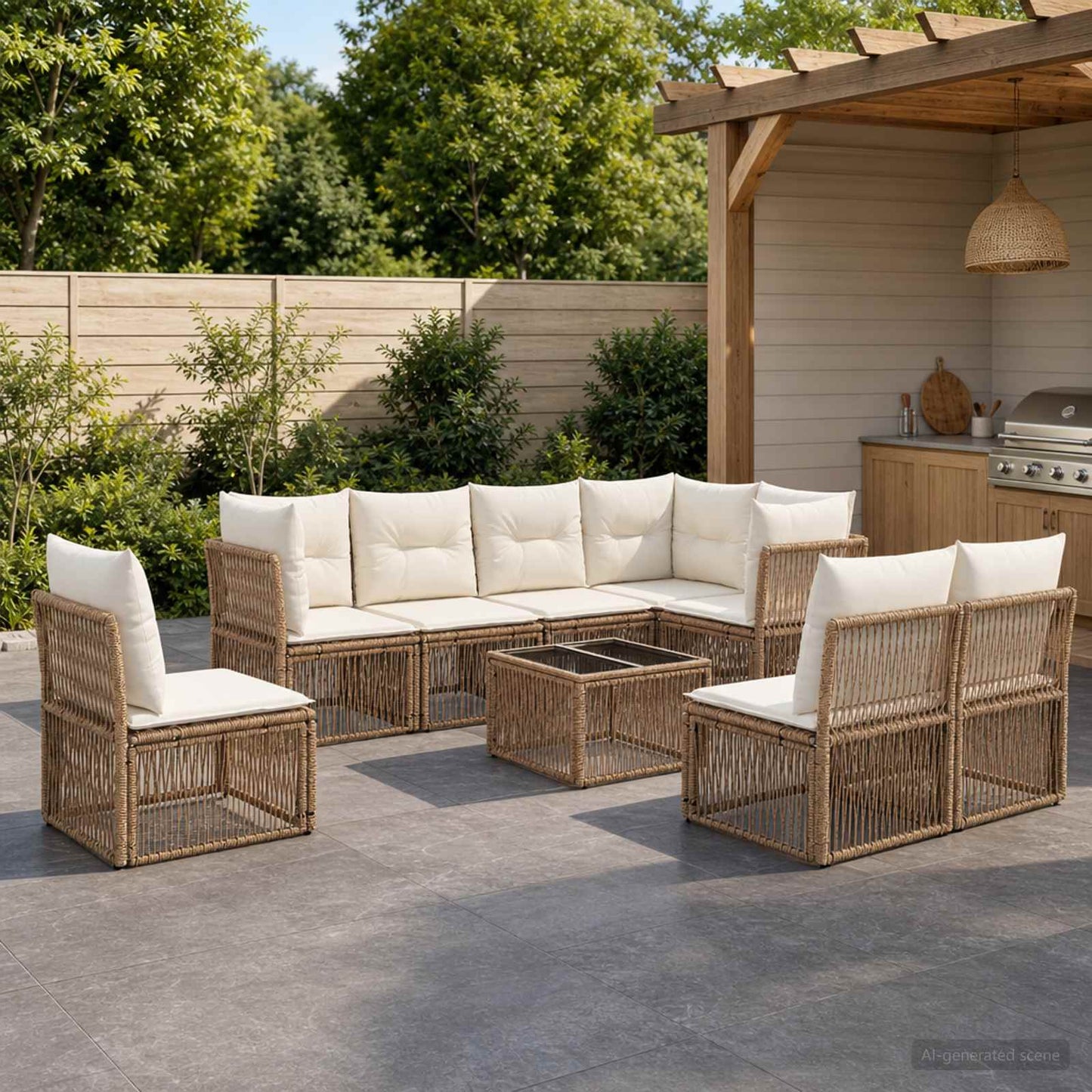 Set Divano da Giardino 9 pcs Beige polyrattan | homemem39
