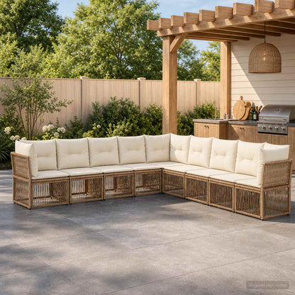 Set Divano da Giardino 9 pcs Beige polyrattan | homemem39