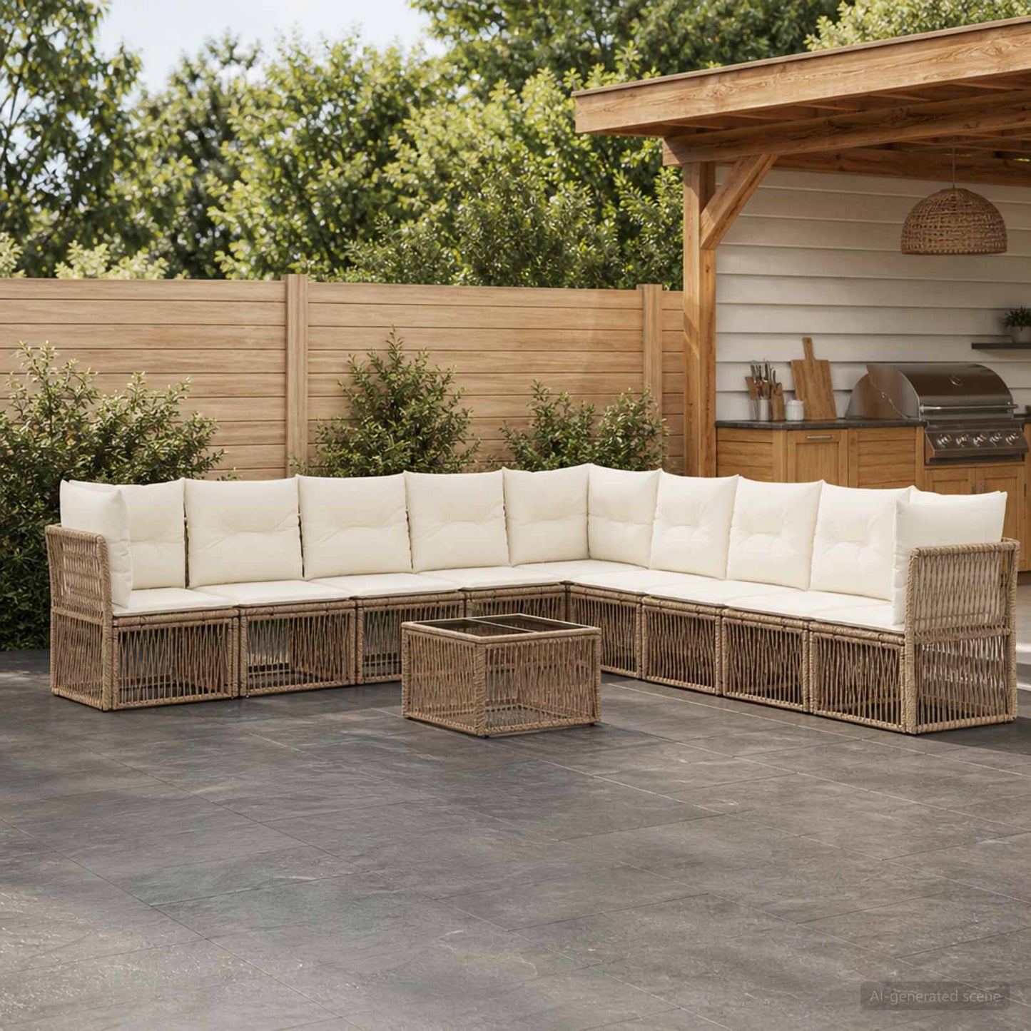 Set Divano da Giardino 10 pcs Beige polyrattan | homemem39