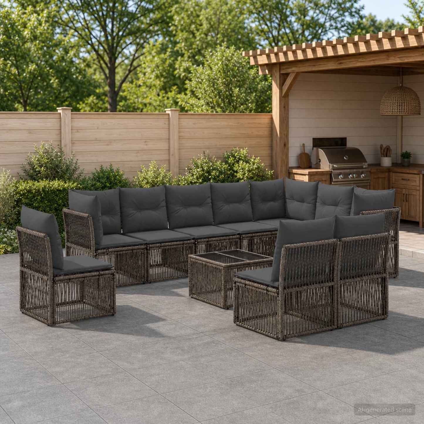 Set Divano da Giardino 11 pcs Grigio polyrattan | homemem39