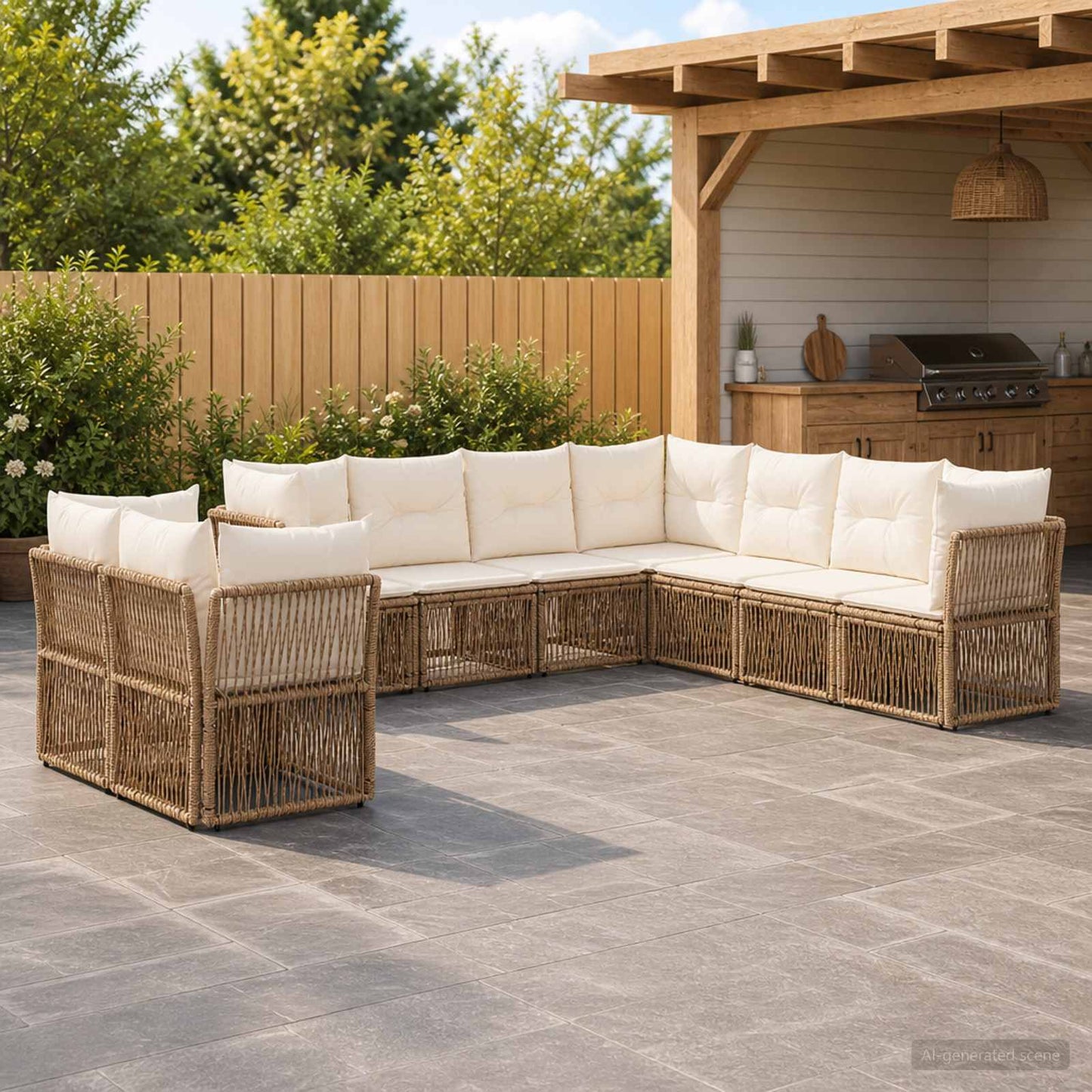 Set Divano da Giardino 9 pz Beige polyrattan