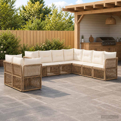 Set Divano da Giardino 9 pz Beige polyrattan