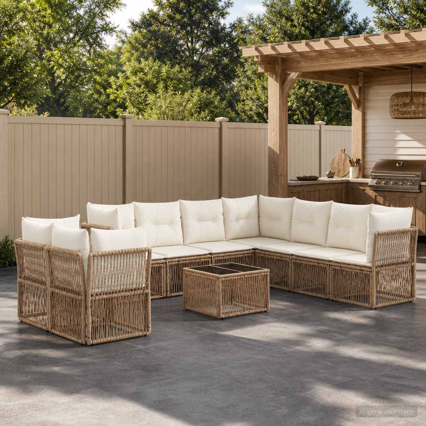 Set Divano da Giardino 10 pz Beige polyrattan