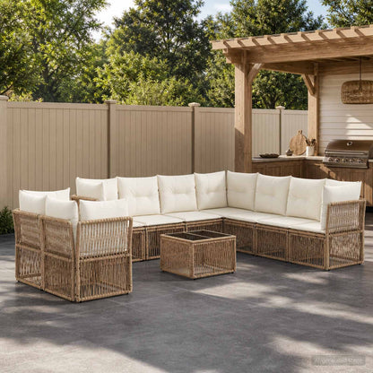 Set Divano da Giardino 10 pz Beige polyrattan