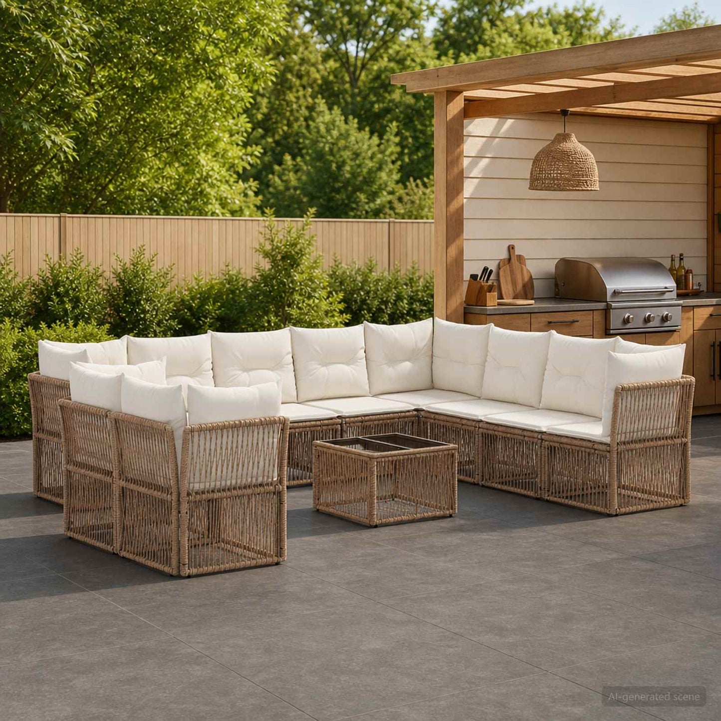 Set Divano da Giardino 11 pcs Beige polyrattan | homemem39