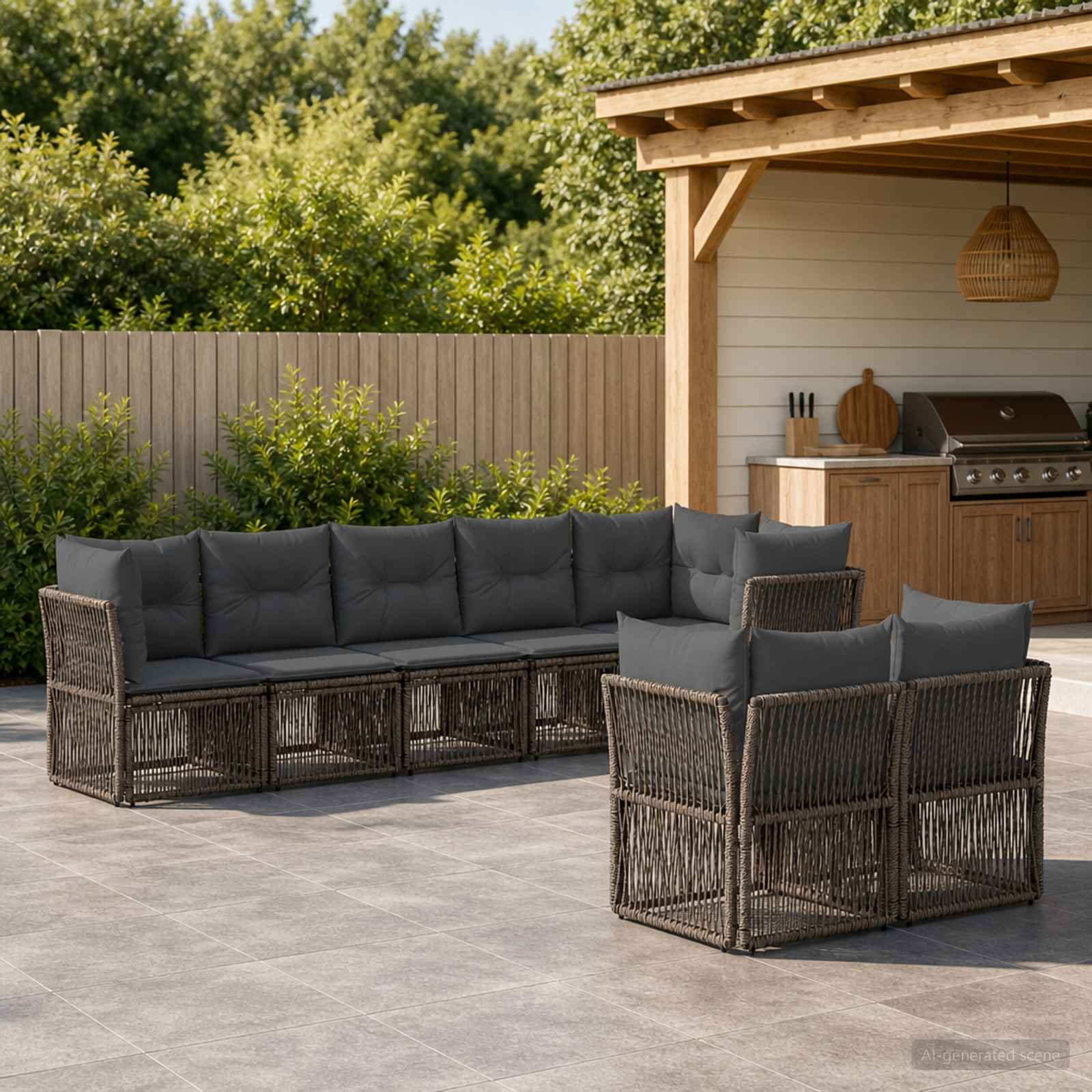 Set Divano da Giardino 8 pcs Grigio polyrattan | homemem39
