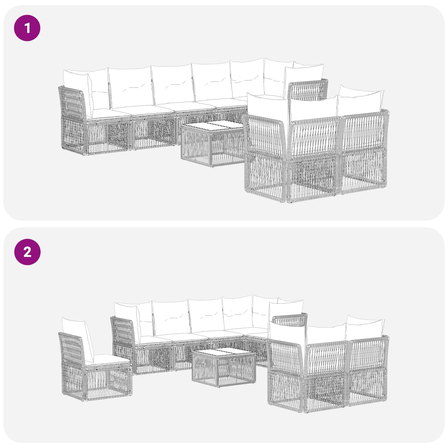 Set Divano da Giardino 9 pcs Grigio polyrattan | homemem39