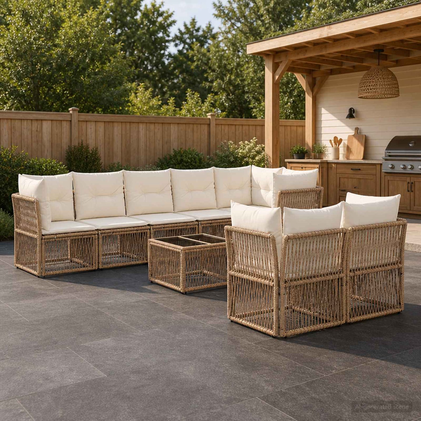 Set Divano da Giardino 9 pcs Beige polyrattan | homemem39