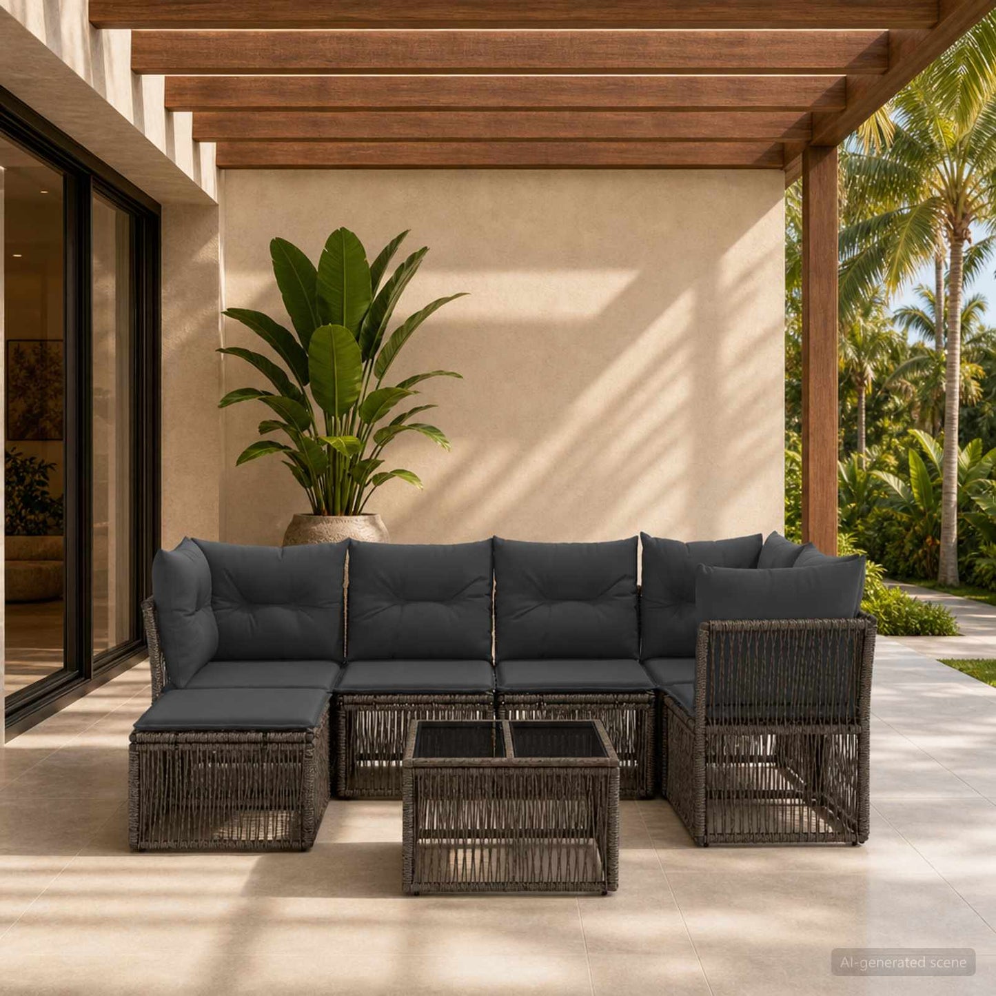 Set Divano da Giardino 7 pcs Grigio polyrattan | homemem39