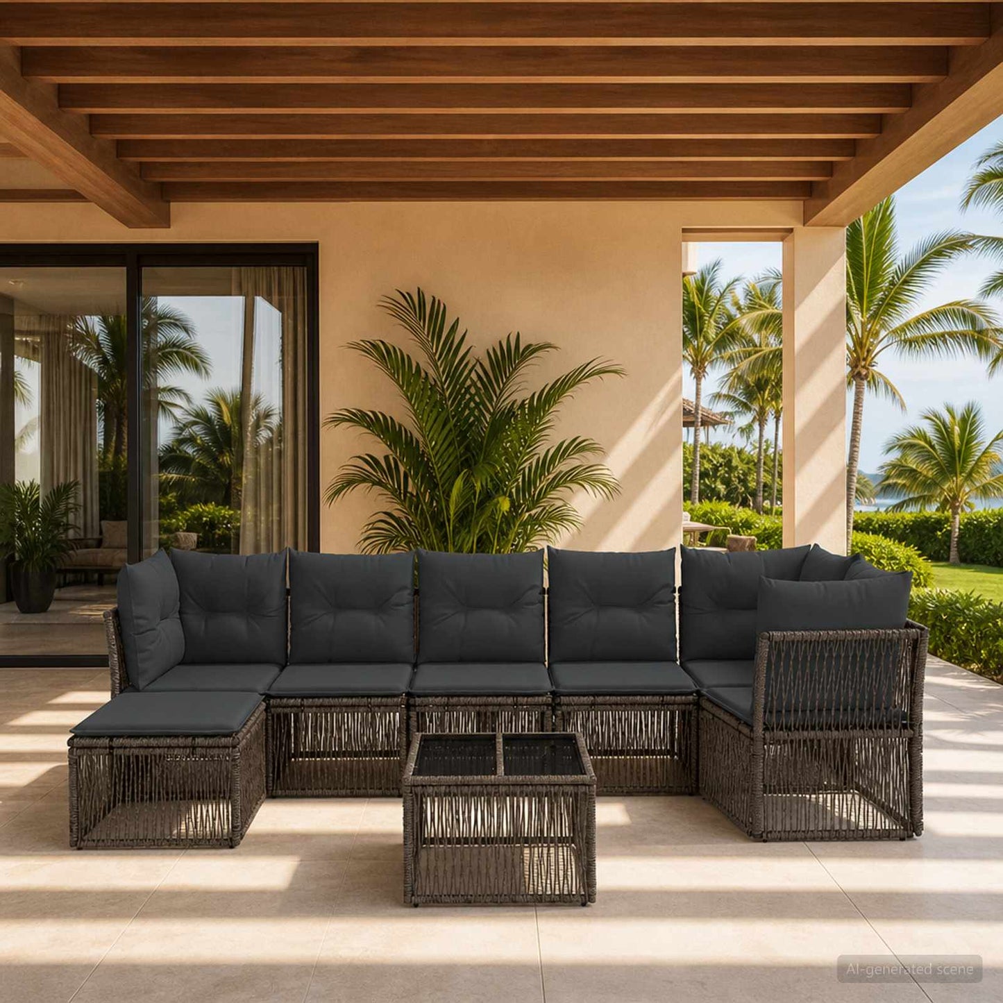 Set Divano da Giardino 8 pcs Grigio polyrattan