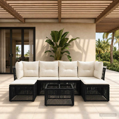 Set Divano da Giardino 7 pcs Nero polyrattan | homemem39