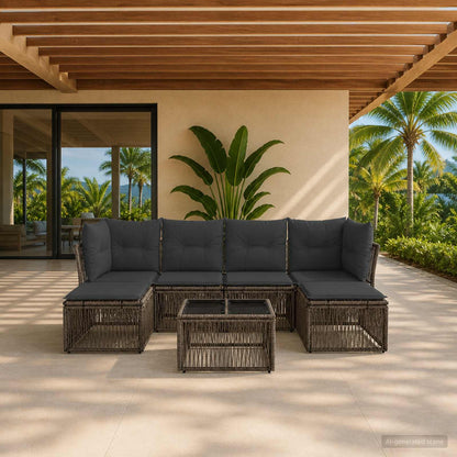 Set Divano da Giardino 7 pcs Grigio polyrattan