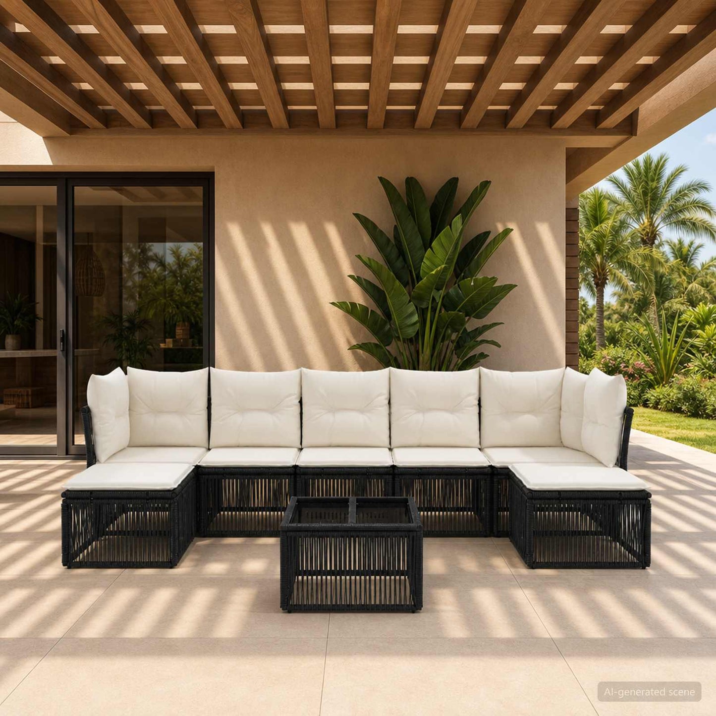 Set Divano da Giardino 8 pcs Nero polyrattan | homemem39
