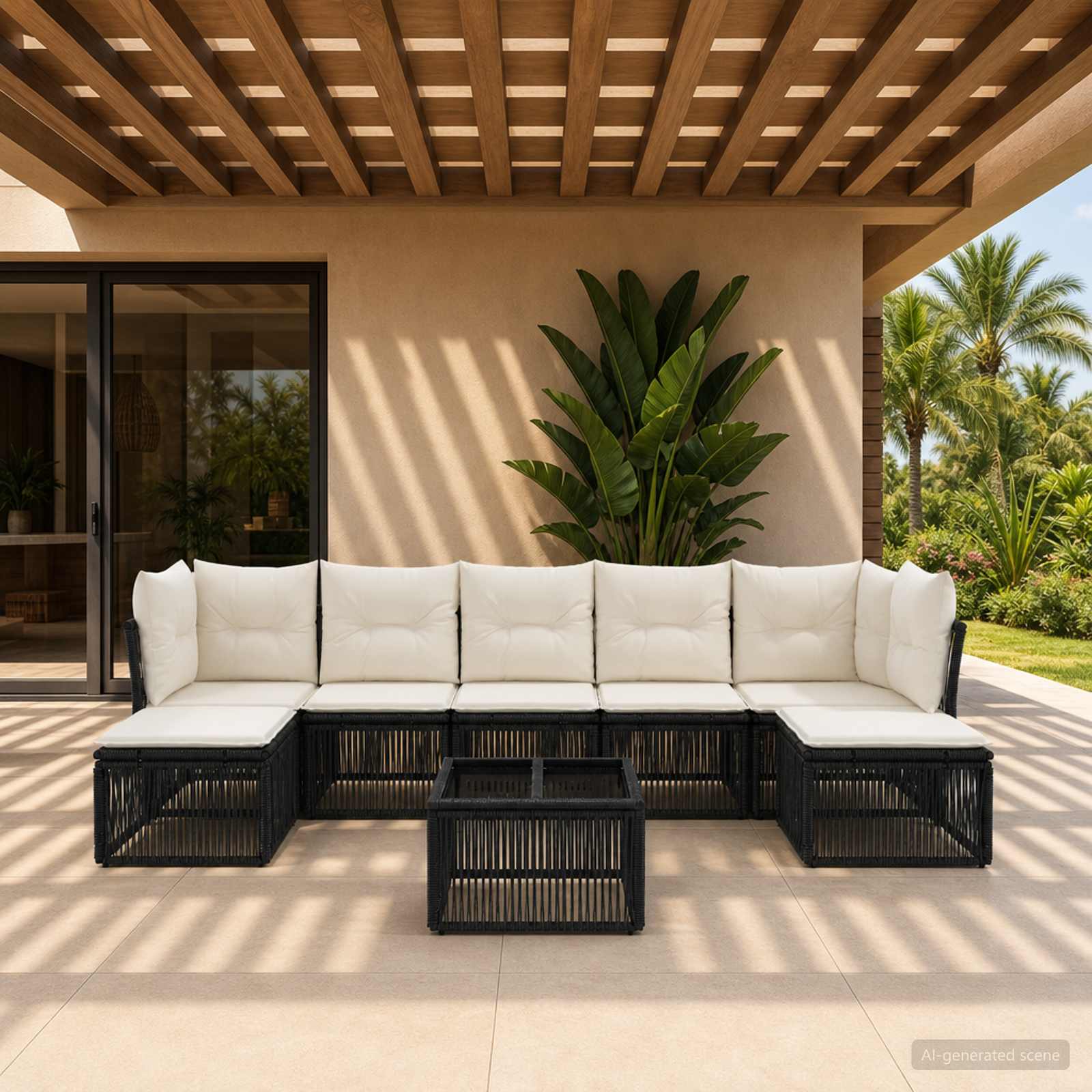 Set Divano da Giardino 8 pcs Nero polyrattan | homemem39