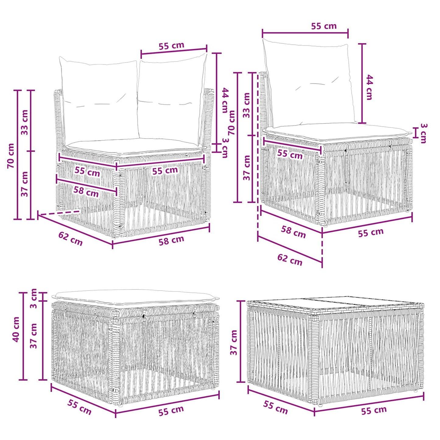 Set Divano da Giardino 8 pcs Nero polyrattan | homemem39