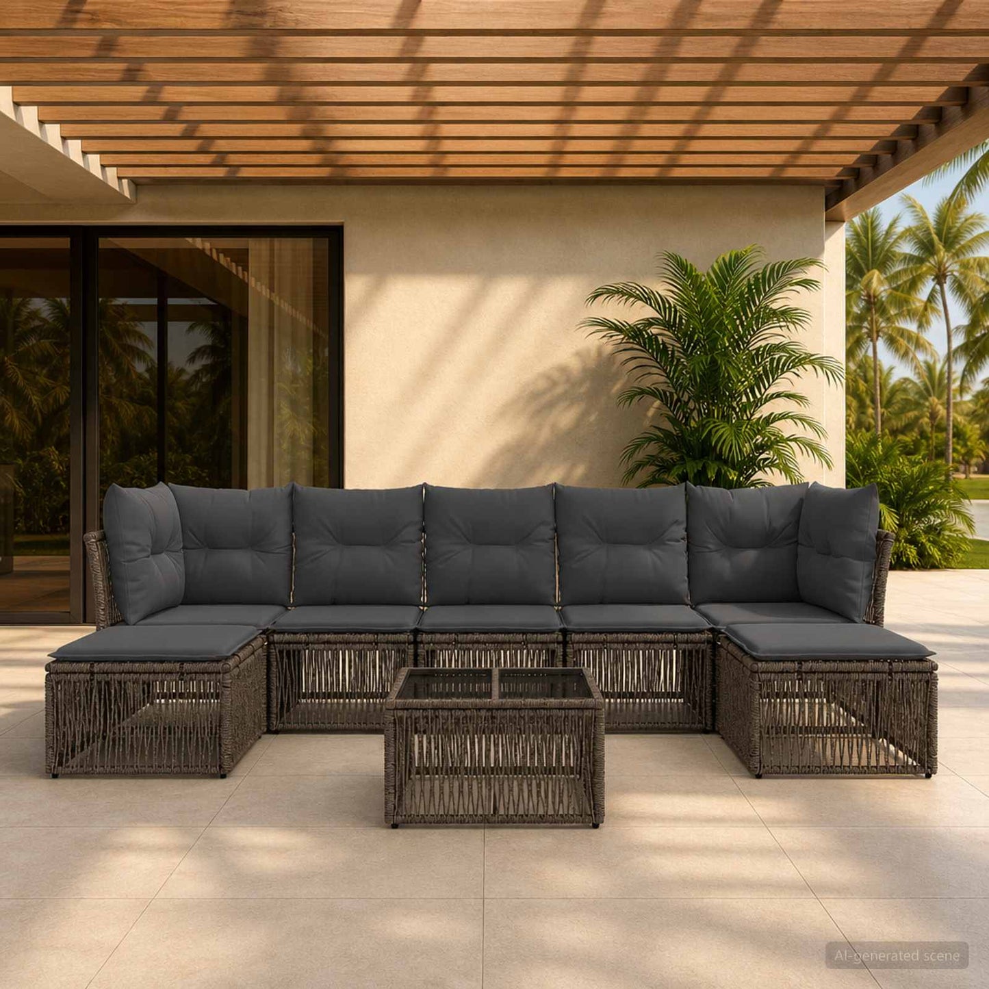 Set Divano da Giardino 8 pcs Grigio polyrattan | homemem39