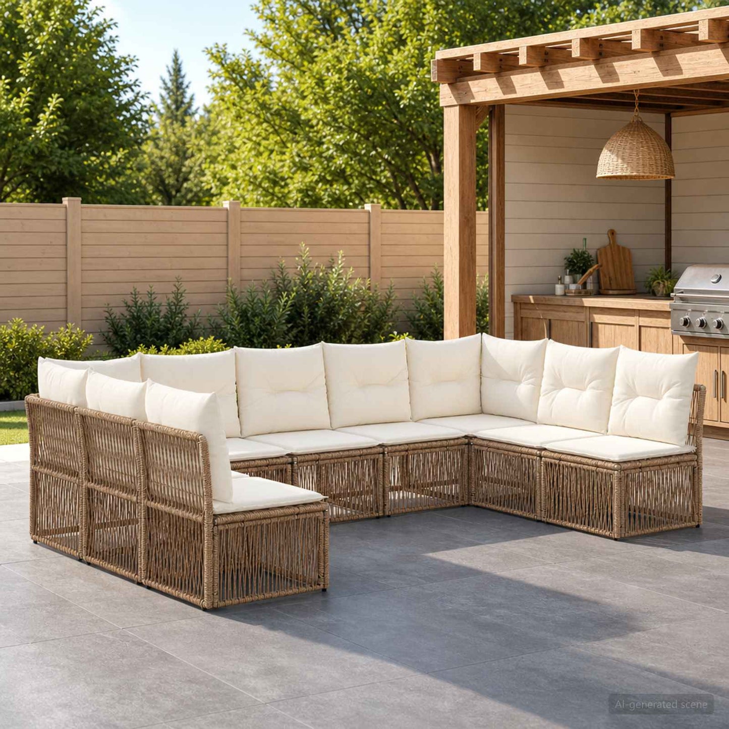 Set Divano da Giardino 9 pz Beige polyrattan
