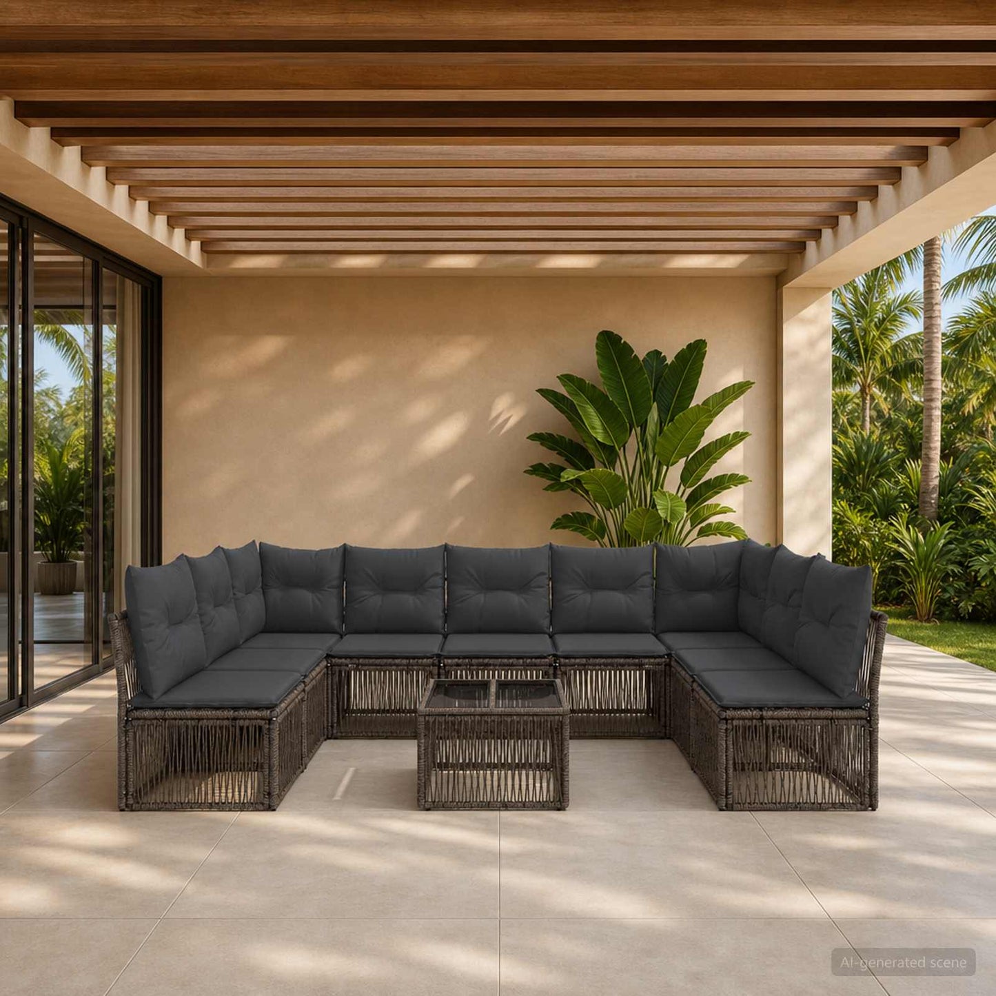 Set Divano da Giardino 10 pcs Grigio polyrattan | homemem39