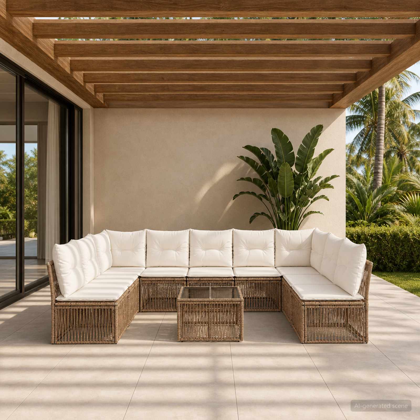 Set Divano da Giardino 10 pcs Beige polyrattan | homemem39
