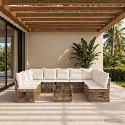 Set Divano da Giardino 10 pcs Beige polyrattan | homemem39