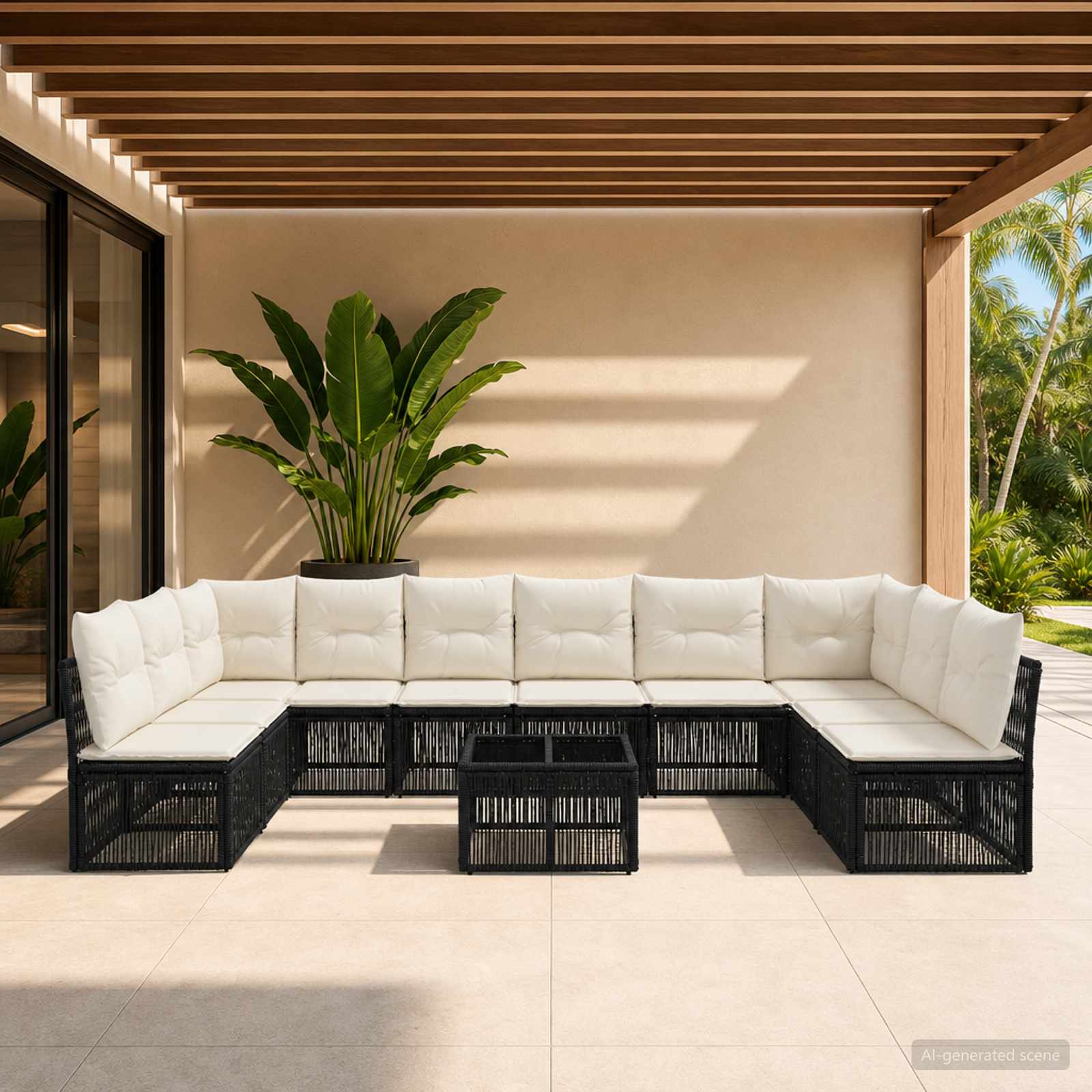 Set Divano da Giardino 11 pcs Nero polyrattan | homemem39