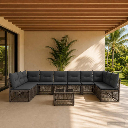 Set Divano da Giardino 11 pcs Grigio polyrattan | homemem39