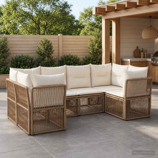 Set Divano da Giardino 6 pz 6 posto Beige polyrattan | homemem39