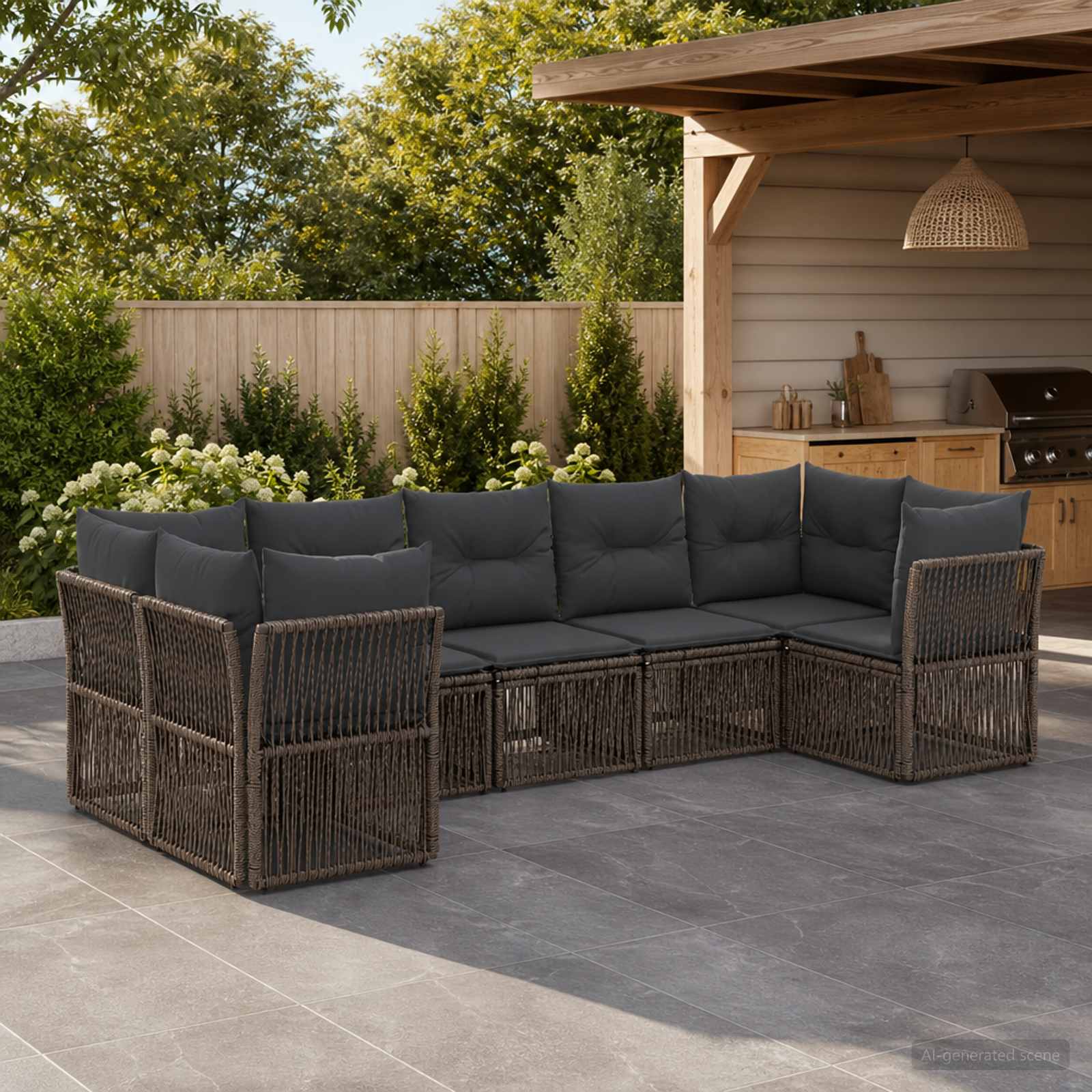 Set Divano da Giardino 7 pz 7-Numero di posti Grigio polyrattan | homemem39