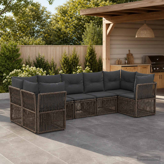 Set Divano da Giardino 7 pz 7-Numero di posti Grigio polyrattan | homemem39