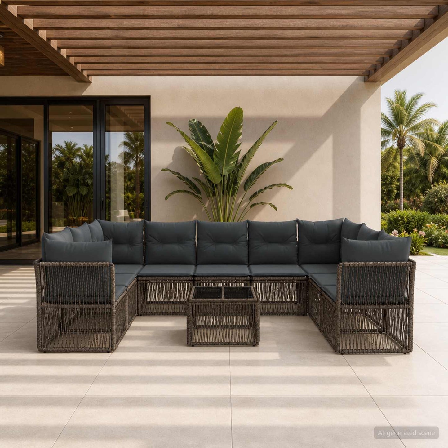 Set Divano da Giardino 10 pcs Grigio polyrattan | homemem39