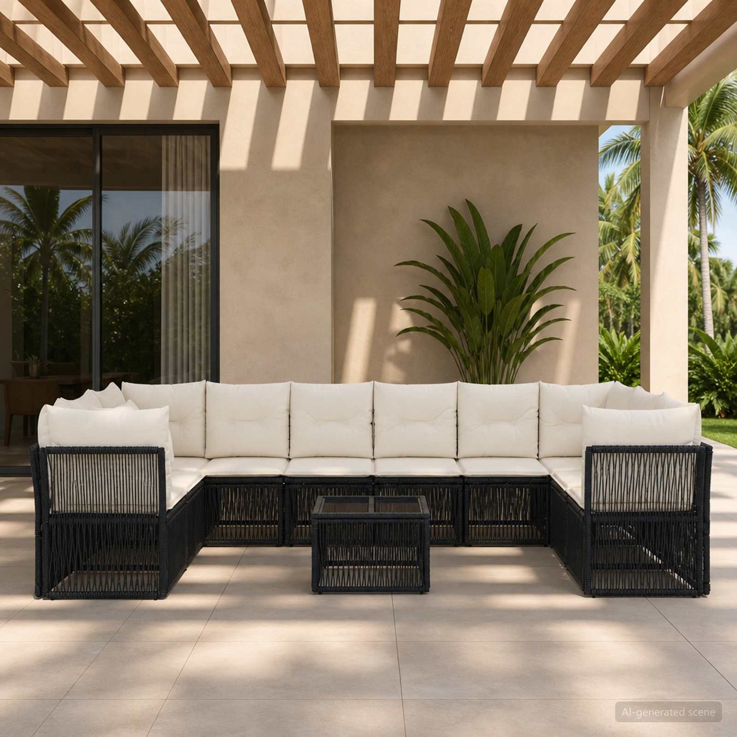 Set Divano da Giardino 11 pcs Nero polyrattan | homemem39