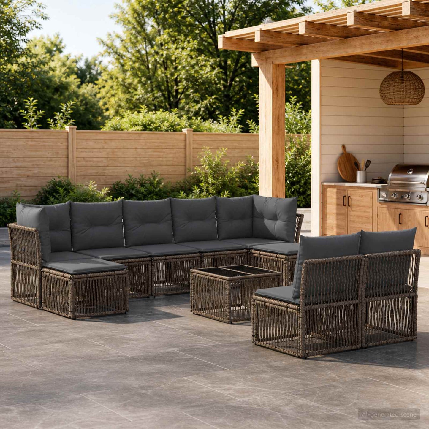 Set Divano da Giardino 10 pcs Grigio polyrattan | homemem39