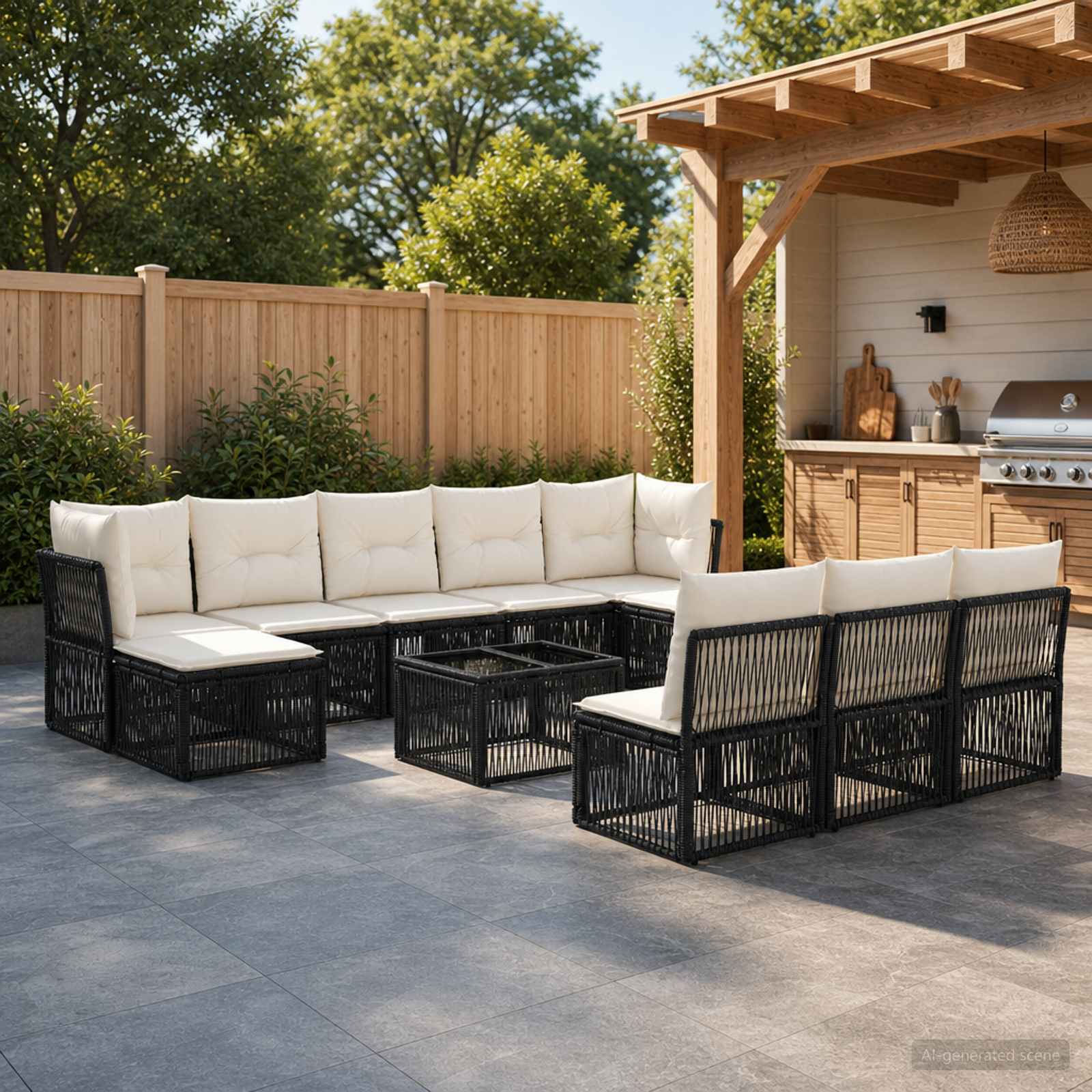 Set Divano da Giardino 11 pcs Nero polyrattan | homemem39