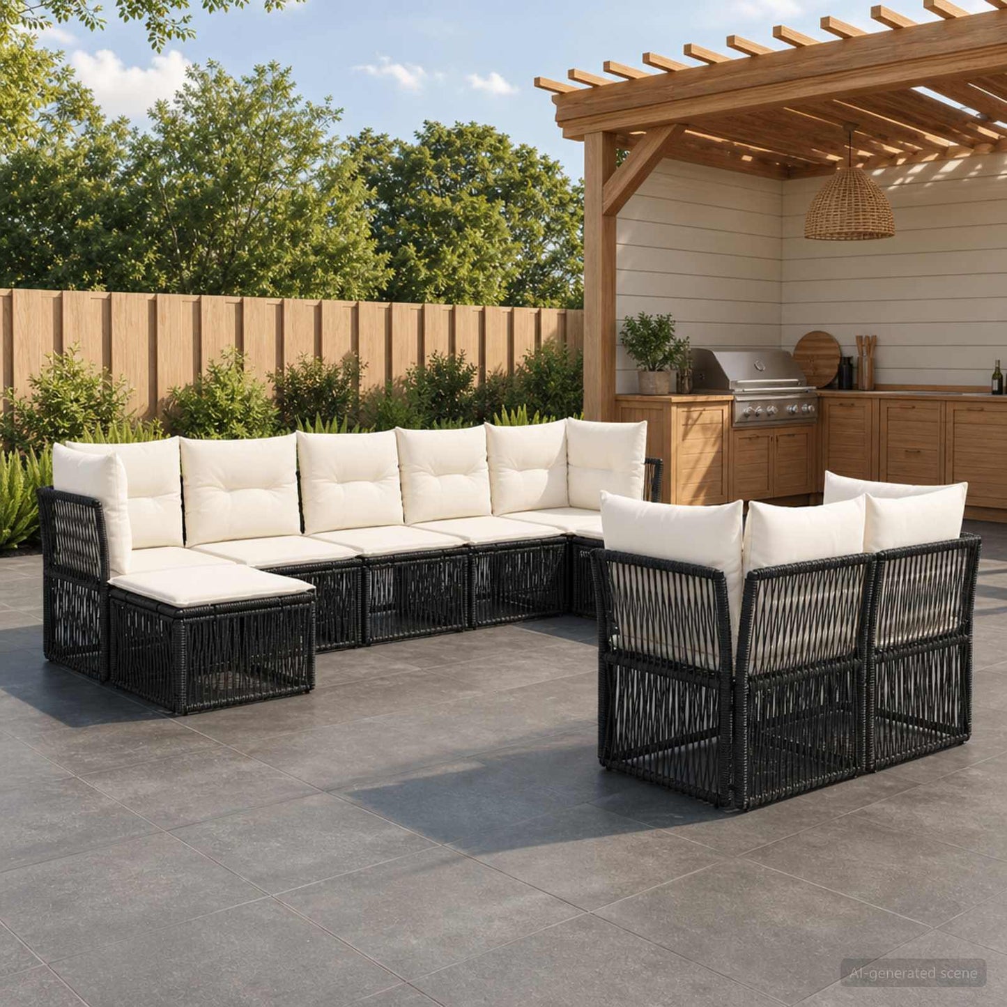 Set Divano da Giardino 9 pcs Nero polyrattan | homemem39