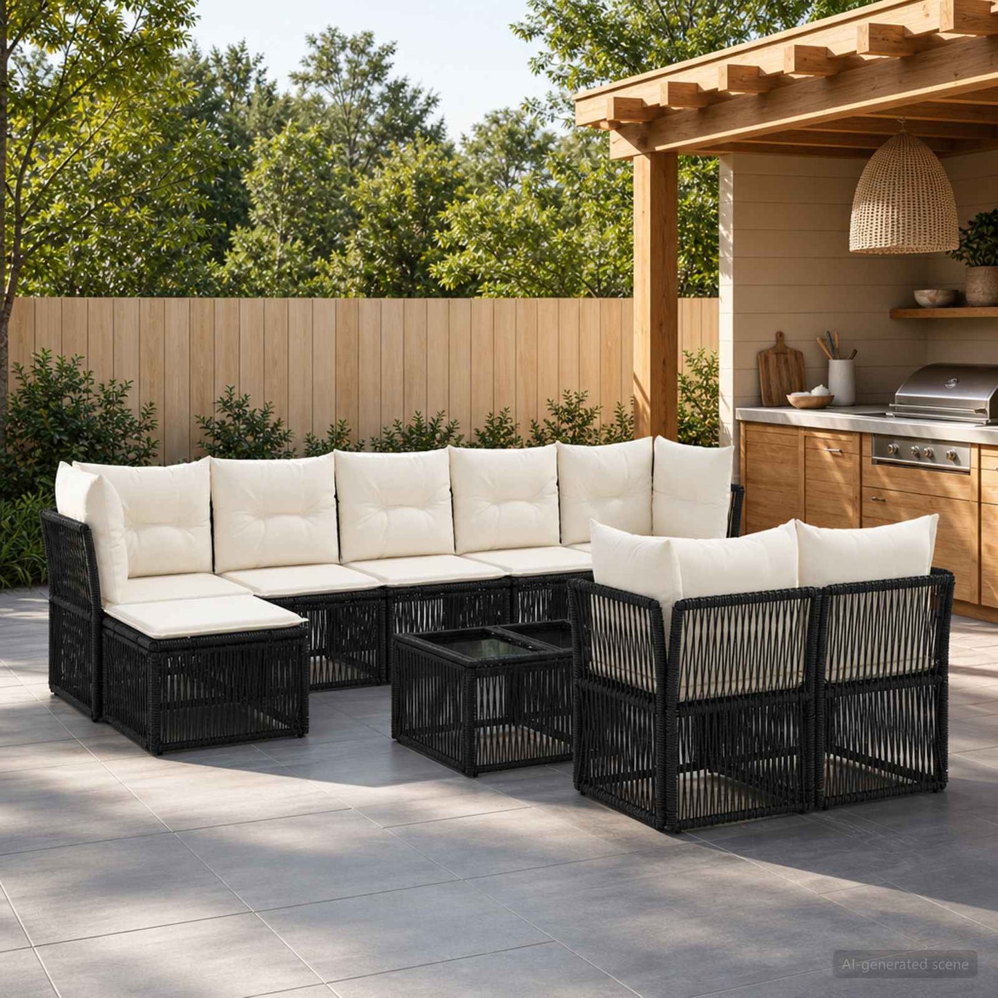 Set Divano da Giardino 10 pcs Nero polyrattan | homemem39
