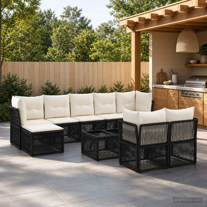 Set Divano da Giardino 10 pcs Nero polyrattan | homemem39