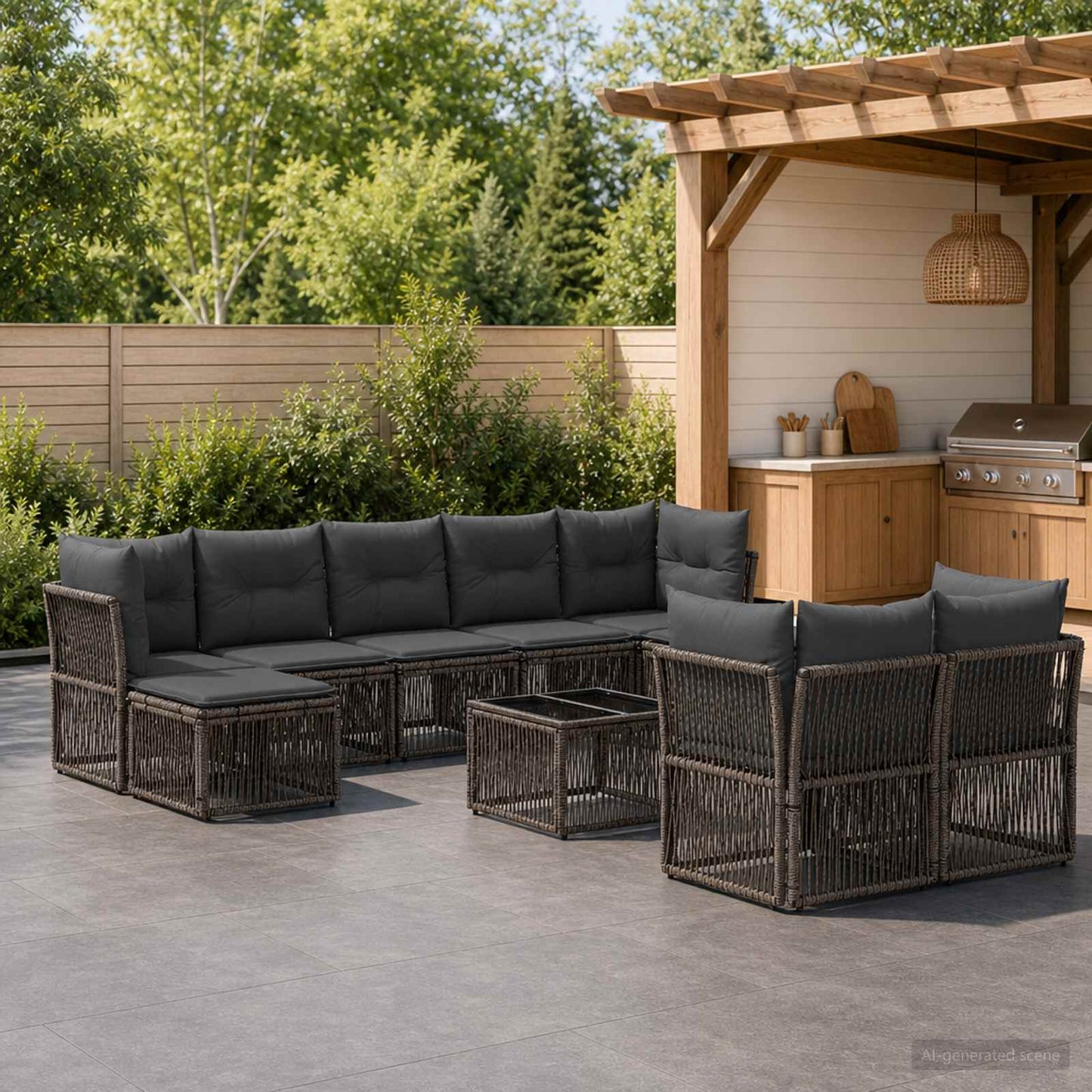Set Divano da Giardino 10 pcs Grigio polyrattan | homemem39