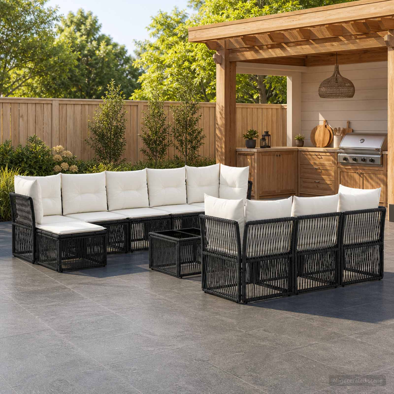 Set Divano da Giardino 11 pcs Nero polyrattan | homemem39