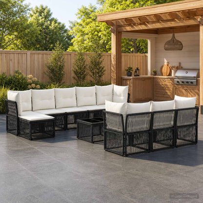 Set Divano da Giardino 11 pcs Nero polyrattan | homemem39