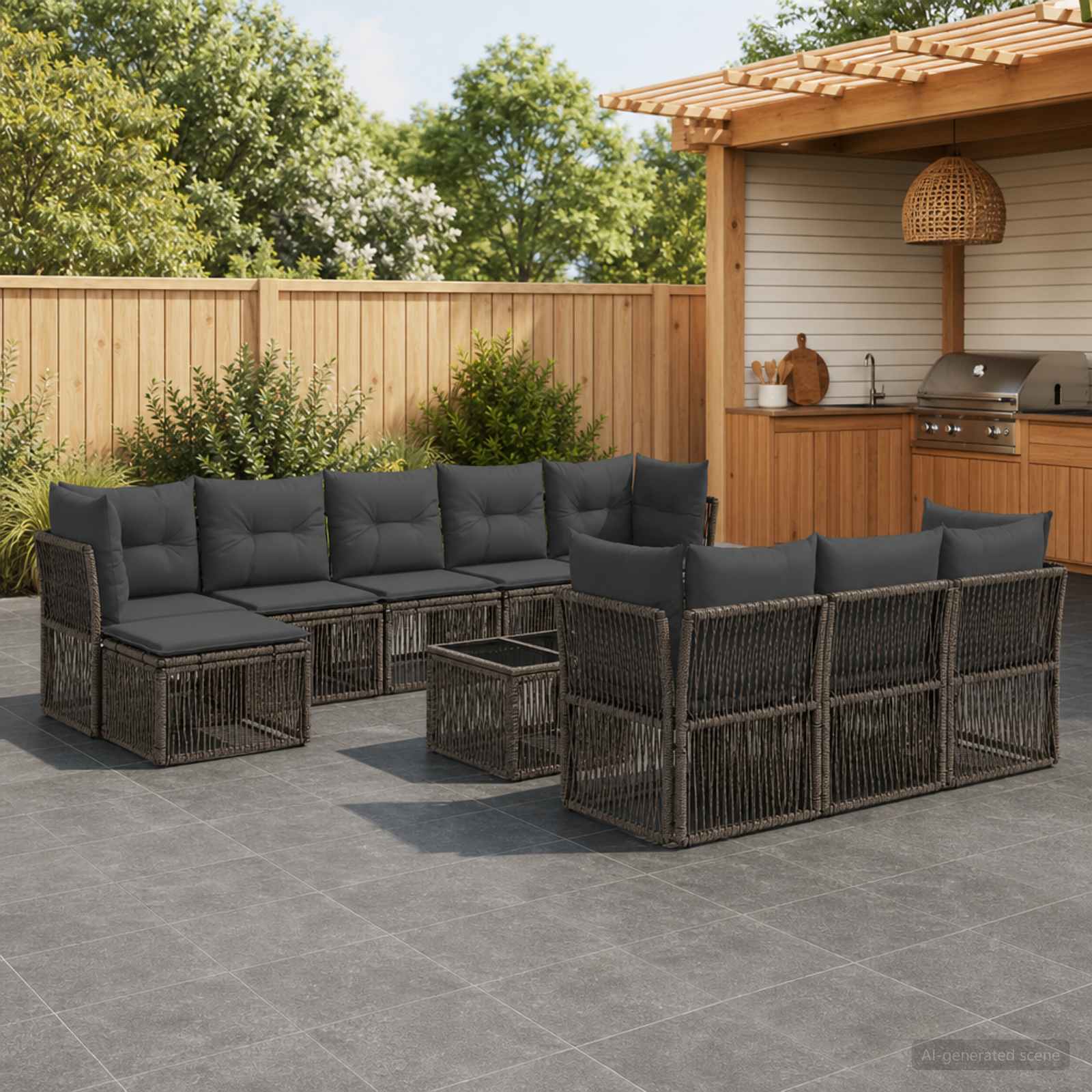 Set Divano da Giardino 11 pcs Grigio polyrattan | homemem39