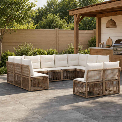 Set Divano da Giardino 11 pcs Beige polyrattan | homemem39