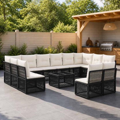 Set Divano da Giardino 13 pcs Nero polyrattan | homemem39
