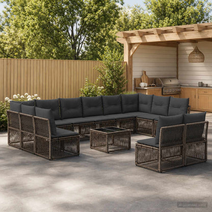 Set Divano da Giardino 13 pcs Grigio polyrattan | homemem39