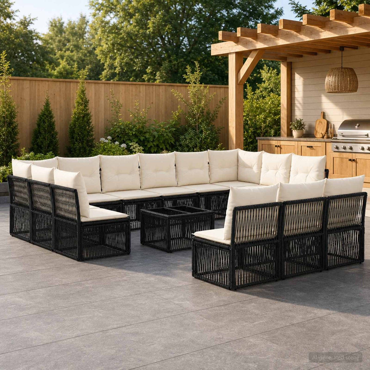 Set Divano da Giardino 14 pcs Nero polyrattan | homemem39